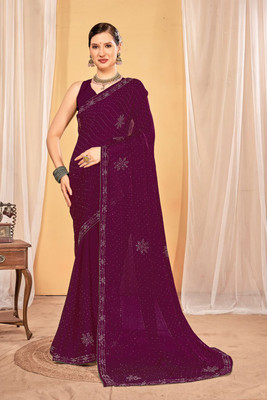 zamuna Solid/Plain, Self Design Daily Wear Georgette Saree(Purple)