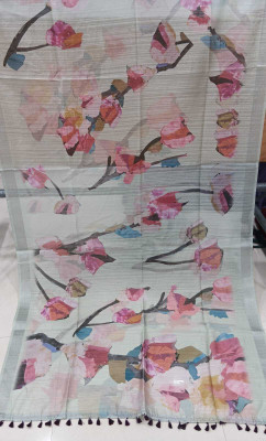 RIDDHICREATION Digital Print Bollywood Cotton Linen Saree(Multicolor)