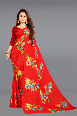 SHUBHSWAR Printed Bollywood Georgette Saree(Red)