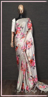 AVANSHEE Floral Print Bollywood Satin Saree(Multicolor)