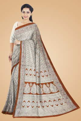 DORI DHAGA Printed Daily Wear Cotton Blend Saree(White)
