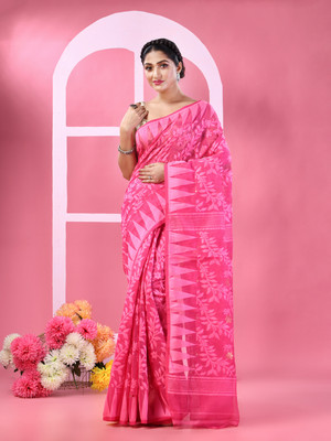 TANTLOOM Woven Jamdani Pure Cotton Saree(Purple)