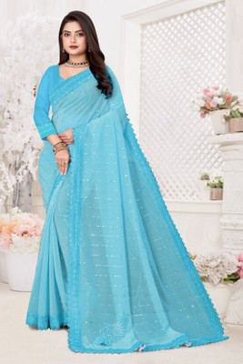 Aika Embellished Bollywood Lycra Blend Saree(Light Blue)