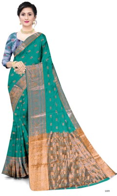 ShopGlobal Woven Banarasi Cotton Blend Saree(Multicolor)