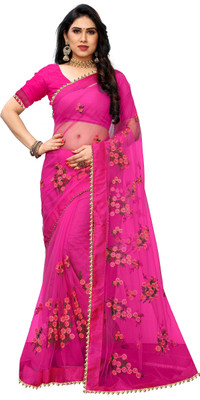 KANJIVARAM STYLE Embroidered Bollywood Net Saree(Pink)