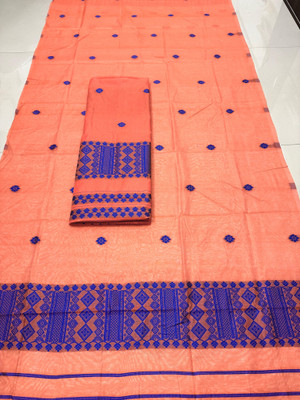 AREEVANZ Self Design Mekhela Chador Cotton Blend Saree(Orange)