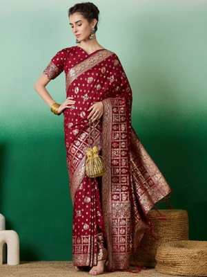 RK Creation Printed Bollywood Cotton Silk Saree(Maroon)
