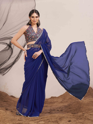 Tikhi Imli Solid/Plain Bollywood Georgette Saree(Blue)