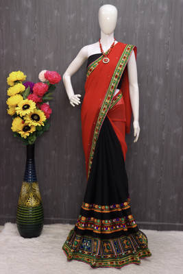 Divastri Self Design, Printed Bollywood Georgette Saree(Pink, Black)