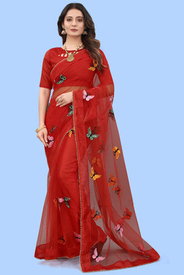 SHELDROM MART Self Design Bollywood Net Saree(Red)