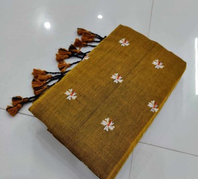 RenukaSaree Embroidered Handloom Cotton Blend Saree(Mustard)