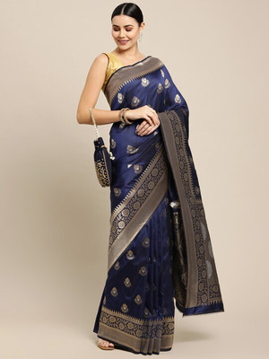 womensaree Printed, Woven Kanjivaram Pure Silk Saree(Blue)
