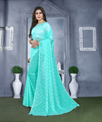 REDFISH Embellished Daily Wear Georgette Saree(Light Blue)