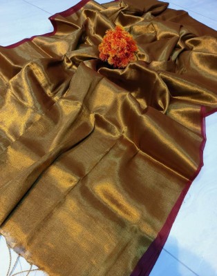 BiswasTextiles Self Design Tant Pure Cotton Saree(Gold, Red)