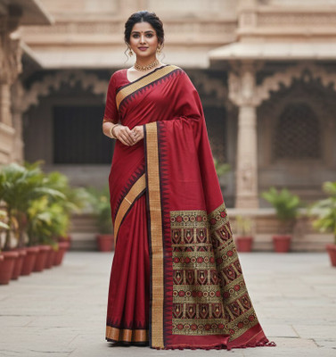 Sijlin Woven Sambalpuri Art Silk Saree(Red)