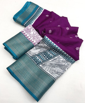 J6 Designers Printed Bollywood Cotton Blend Saree(Purple)
