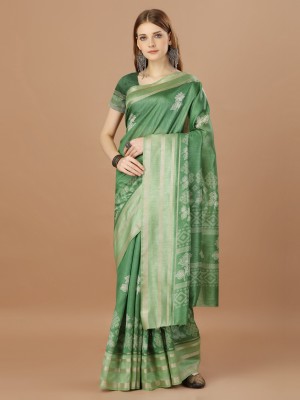 Tasrika Floral Print Bollywood Cotton Silk Saree(Light Green)