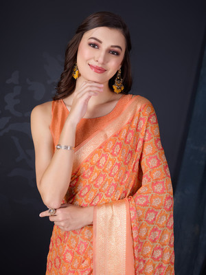 Tasrika Embellished Banarasi Chiffon Saree(Orange)