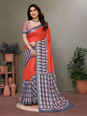 HITESH ENTERPRISE Digital Print Paithani Cotton Linen Saree(Orange)