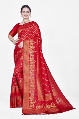 Homigoz Woven Banarasi Silk Blend Saree(Red)