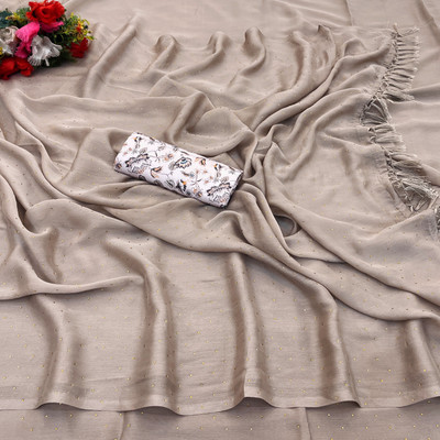 Vastramsarees Embellished Bollywood Chiffon Saree(Cream)