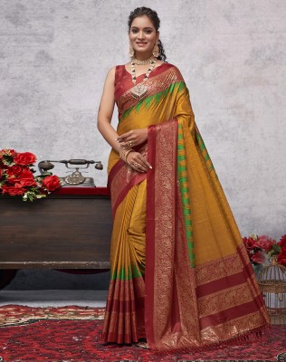 SIRIL Printed Bollywood Silk Blend Saree(Yellow, Red, Gold)