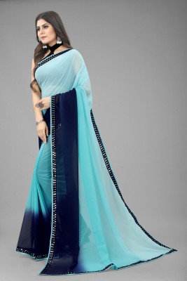 WOM BAB Embellished Daily Wear Georgette Saree(Blue)