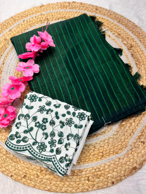 shrijamyaham Self Design Bollywood Chiffon Saree(Green, White)