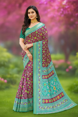 Sarkar Textiles Floral Print Patola Pure Silk Saree(Multicolor)