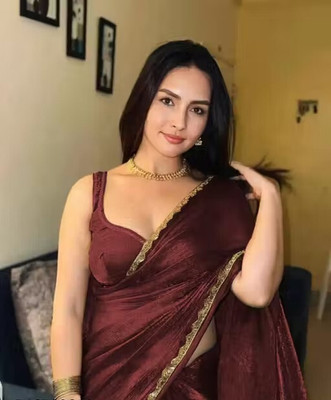 Online Bazaaar Embellished, Embroidered, Solid/Plain Bollywood Chiffon, Pure Silk Saree(Brown)