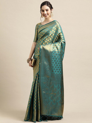 ANOUK Woven Banarasi Silk Blend Saree(Green)