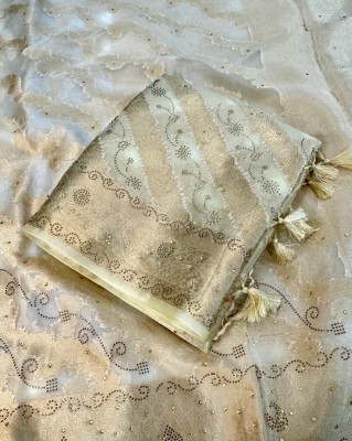 Banaras silk palace Woven Banarasi Organza Saree(Cream)