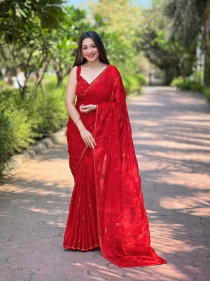 Divastri Embroidered Bollywood Satin Saree(Red)