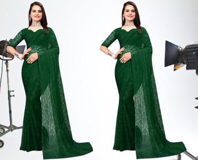 Vragi Self Design Bollywood Net Saree(Pack of 2, White)