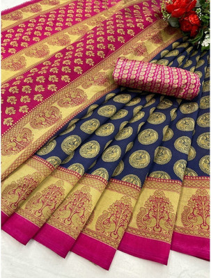 Moda Rapido Striped Kalamkari Georgette Saree(Pack of 2, Blue)