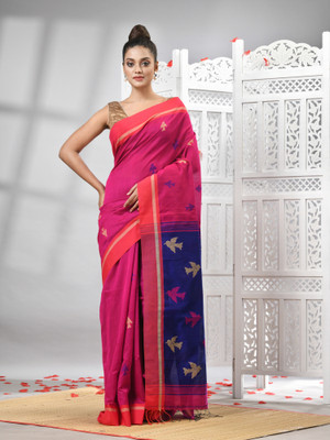 angoshobha Woven Handloom Cotton Blend Saree(Magenta)