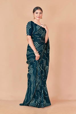 Nandita designer Printed Bandhani Chiffon Saree(Dark Blue)