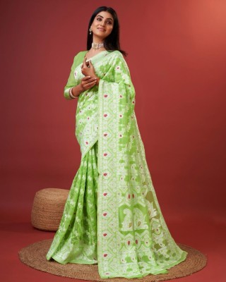 AVANTIKA FASHION Woven Banarasi Linen, Pure Cotton Saree(Light Green)