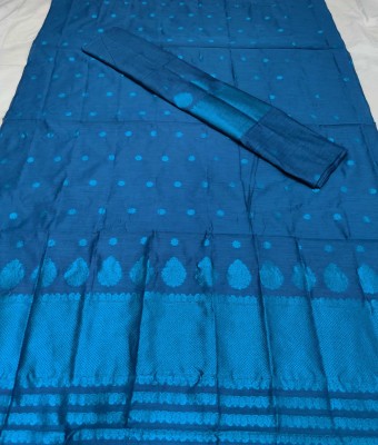 Skiran's Self Design Mekhela Chador Cotton Blend Saree(Dark Blue)