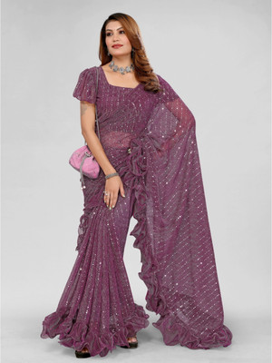 miracletex Self Design Bollywood Net Saree(Magenta)