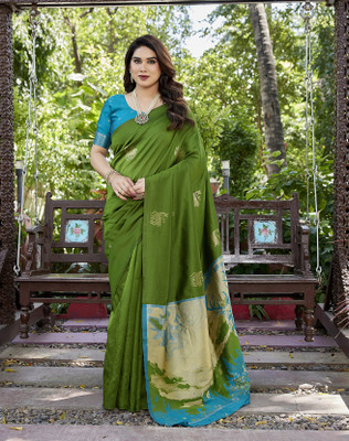 YASHIKA Woven Daily Wear Cotton Silk Saree(Green)