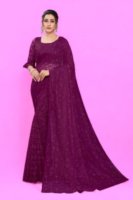 Nexafashion Self Design Bollywood Net Saree(Purple)