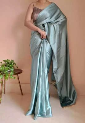 siddharth textiles Solid/Plain Bollywood Satin Saree(Blue)