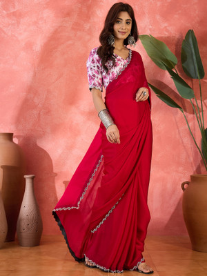 Sangria Embellished Saree with Attached Blouse Silk Blend Saree(Orange)