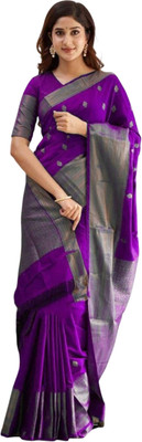 GATISHVAM TEXTILE Self Design Banarasi Art Silk Saree(Purple)