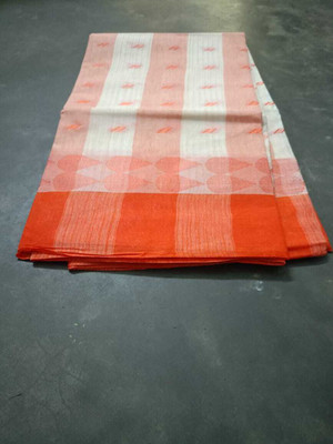 Aishani tant saree ghar Printed Tant Cotton Blend Saree(White)
