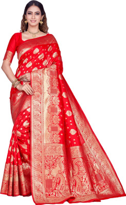 Aarya creation Woven Kanjivaram Pure Silk Saree(Red)