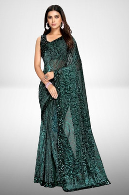 Vragi Self Design Bollywood Lycra Blend Saree(Green)