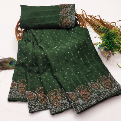 SOJITRA IMPEX Embellished Banarasi Chiffon Saree(Dark Green)