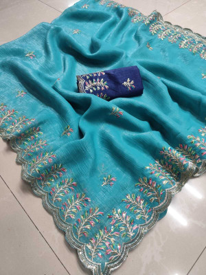 Sareez House Solid/Plain Bollywood Chiffon Saree(Light Blue)